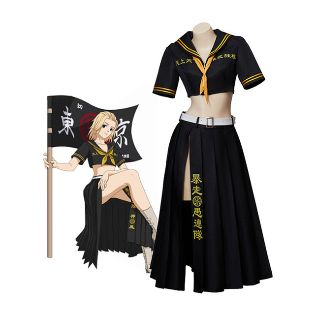 Anime Tokyo Revengers Mikey Manjiro Sano Cosplay Costume Black Sexy Top  Skirts Uniform Longuette Women Halloween